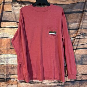 Burlebo T-Shirt Men's L Red Long Sleeve Cotton Blend Pocket Christmas Graphic